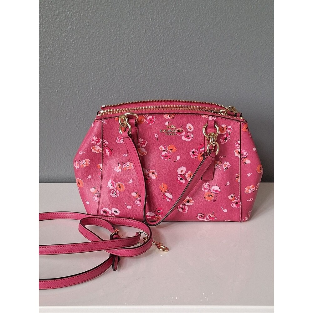 Coach Pink Floral Satchel Crossbody Bag Double Zip Gold Hardware NWOT
